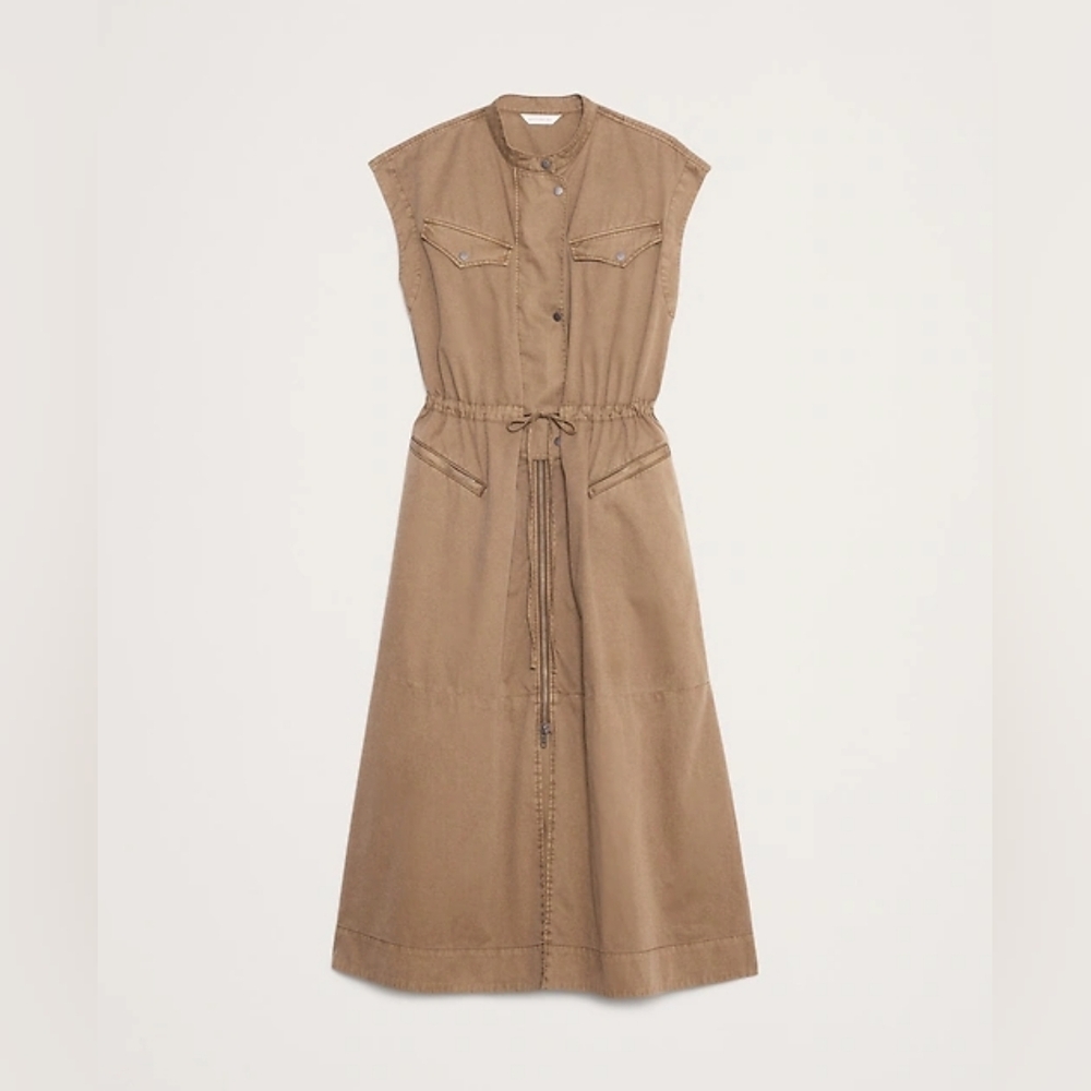 NWT Saddle Brown Cotton Twill Utility Maxi Dress Size Medium By Banana Republic - Picture 8 of 9